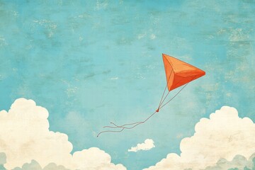 Aufkleber - Colorful kite flying in a serene sky with fluffy clouds during a bright day. Generative AI