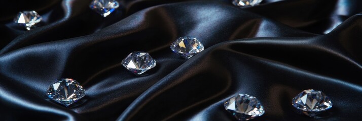 Aufkleber - Sparkling diamonds on luxurious black satin fabric with ample copy space for elegant design. Generative AI