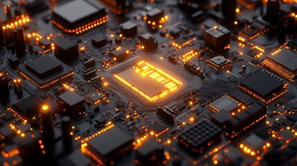 Poster - Microchips on Tech Surface in Sharp Light Animation