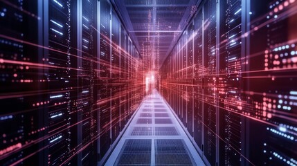 Poster - Modern Server Room with Animated Data Visualization