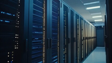 Poster - Modern Server Room with Digital Components and Lights