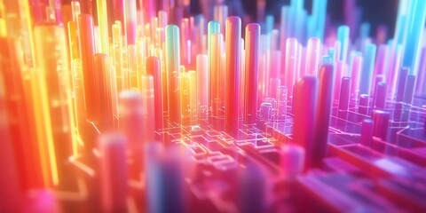 Aufkleber - A vibrant, abstract representation of digital data with glowing pillars and circuitry.