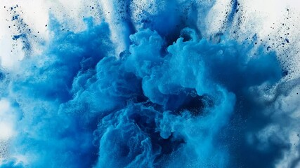 Poster - Blue ink cloud explosion on white background, abstract art concept