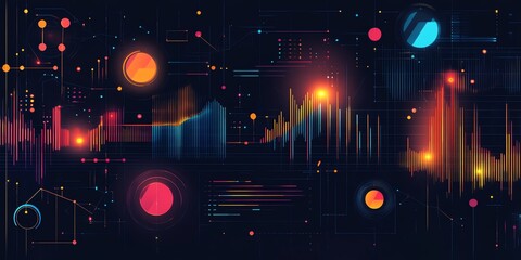 Fototapete - Abstract digital visualization with colorful patterns and data representations.