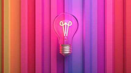Poster - Light bulb shining on colorful vertical stripes representing innovation and growth