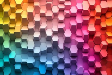 Poster - A colorful abstract pattern of 3D hexagonal shapes in gradient hues.
