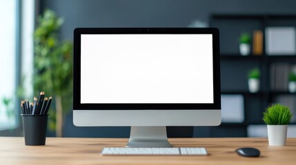 Poster - Desktop computer showing blank screen in modern office workspace