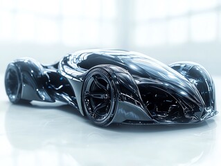 Poster - A sleek, futuristic black car design showcasing smooth curves and glossy finish.