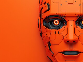 Poster - Futuristic orange robot face showing artificial intelligence technology