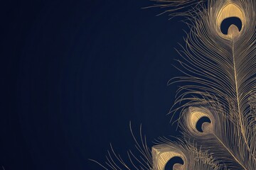 Poster - elegant line art representation of peacock feathers with ample copy space for creative mock up oppor