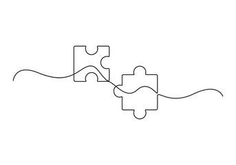 Poster - puzzle continuous line art. jigsaw piece one line drawing. vector illustration