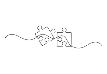 Poster - Puzzle continuous line art. Jigsaw piece one line drawing. Vector illustration