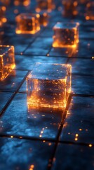 Aufkleber - A digital scene featuring glowing cubes on a textured surface, evoking a futuristic atmosphere.