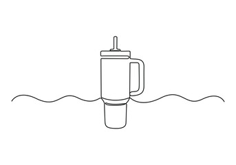 Canvas Print - Reusable stainless steel water bottle single line drawing. Vector illustration