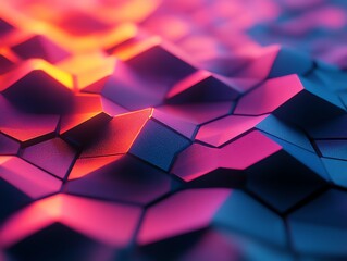Aufkleber - A vibrant, abstract surface with hexagonal patterns and dynamic lighting effects.