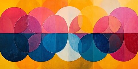 Poster - Abstract artwork featuring vibrant overlapping circles in shades of pink, yellow, and blue.