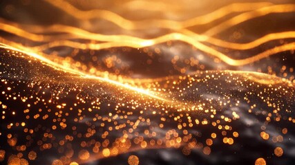 Poster - Golden Glowing Waves and Particles Creating Abstract Dynamic Background