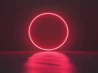 Poster - A glowing pink circle reflected on a calm surface, creating a serene and modern atmosphere.