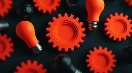 Poster - Interlocking gears and light bulbs symbolizing business creativity