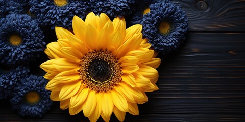 Wall Mural - sunflower on wooden background