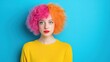 © Duskcraft - Bright Colored Hair and Vibrant Expression Against Blue Background