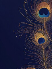 Leinwandbilder - Elegant line art depicting intricate peacock feathers with ample copy space for creative mock up designs. Generative AI