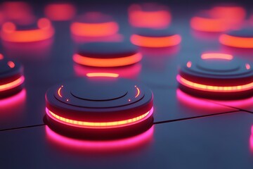 Aufkleber - A close-up of glowing circular devices on a surface, suggesting a high-tech environment.
