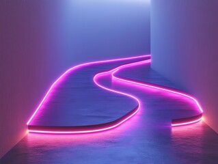 Aufkleber - A futuristic corridor illuminated by a flowing pink neon light.