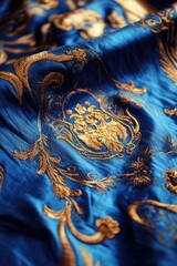 Wall Mural - Close-up of blue and gold fabric