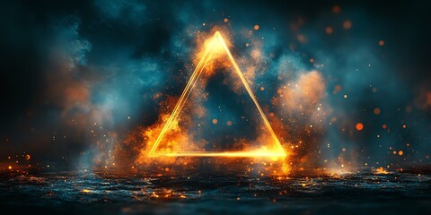 Poster - A glowing triangular shape surrounded by smoke and sparks, evoking a mystical atmosphere.