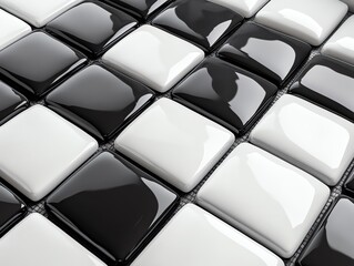 Poster - A close-up of glossy black and white tiles arranged in a grid pattern.