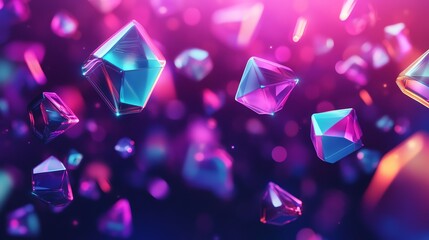 Poster - A vibrant display of colorful, floating geometric crystals in a dreamy atmosphere.