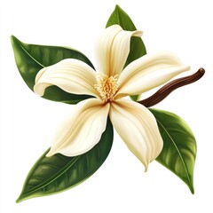 Wall Mural - White flower with green leaves