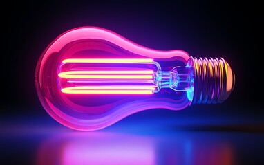 Colorful light bulb filled with creative energy, glowing with bright neon colors, abstract and innovative thinking, vibrant, dynamic design, AIgenerated concept art