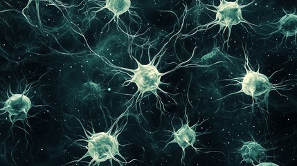 Poster - Microscopic view of neurons showcasing their intricate structures and connections.