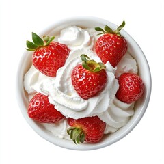 Canvas Print - White bowl with whipped cream and strawberries