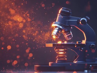 Poster - A microscope illuminated with glowing particles, symbolizing scientific exploration.