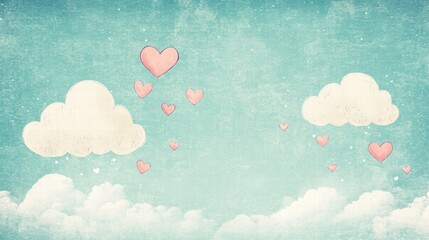 Leinwandbilder - Whimsical Valentines Day design featuring clouds and floating hearts with copy space for text placements. Generative AI