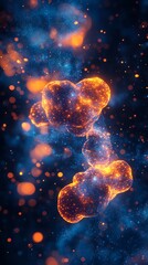 Poster - Abstract representation of glowing cosmic particles in a dark space environment.