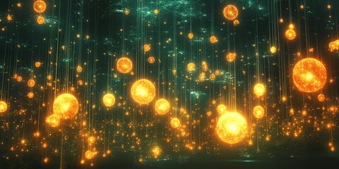 Poster - A mesmerizing scene of glowing orbs suspended in a dark, ethereal environment.