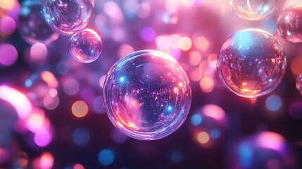Poster - Colorful bubbles floating in a dreamy, abstract background of vibrant lights.