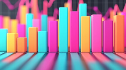 Poster - Colorful bar chart is showing positive growth on a blurred background graph