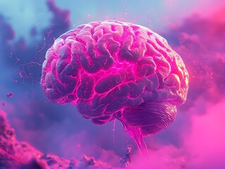 Poster - A vibrant, surreal depiction of a brain with electric energy, set against a colorful backdrop.