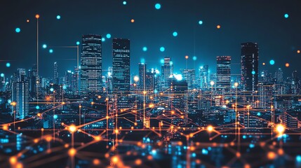 Poster - A futuristic cityscape illuminated with digital connections and data points.