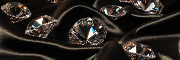 Aufkleber - Sparkling diamonds arranged elegantly on a dark smooth fabric with ample space for text placement and product display. Generative AI