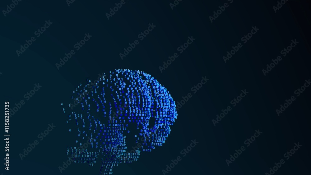 Digital binary code brain representation on dark horizontal gradient ...