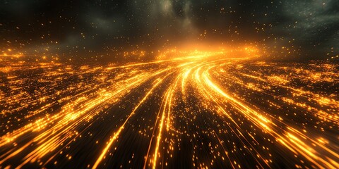 Poster - A dynamic, glowing landscape of flowing light, evoking motion and energy in a cosmic setting.