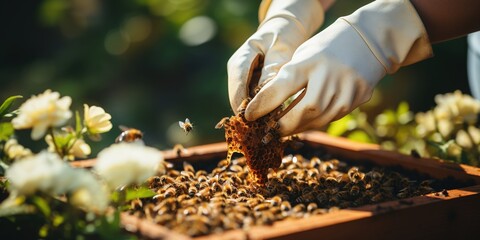 Canvas Print - bee collecting pollen from a flower