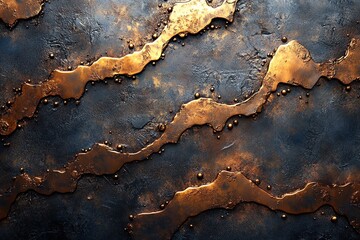 Poster - Abstract textured surface with metallic waves and dark background.