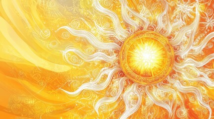 Poster - Bright sun doodle with intricate pancake like rays radiating warmth and positivity in cheerful colors against a vibrant background. Generative AI